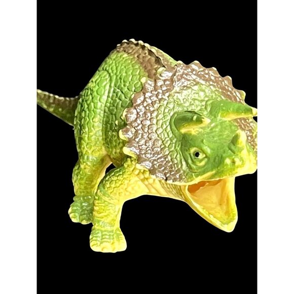 Triceratops Dinosaur Figurine Toy 3.5" Green & Yellow Plastic - Picture 1 of 6